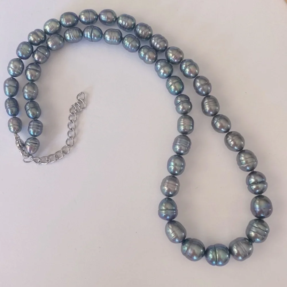 Freshwater Cultured Peacock Blue Gray Pearl Necklace SS925 New In Box